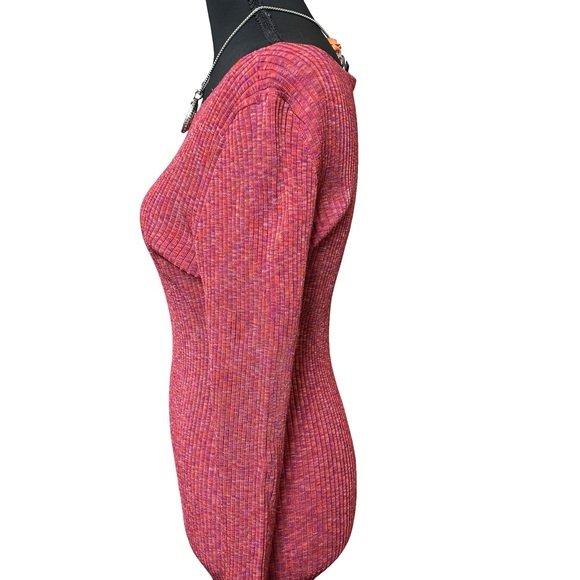 Theory Cabled Print Ribbed Boat Neck Sweater Top SUNSET MULTI Size M - Picture 3 of 11